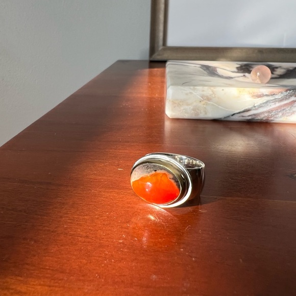 Linda Blumel Jewelry - Linda Blumel Arizona Artist Fire Opal 18kt Sterling Silver Ring size 6-6.25 OAAK